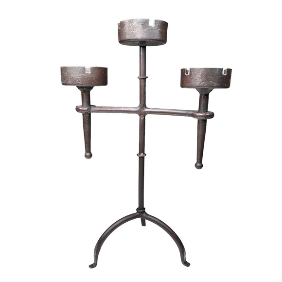 Accents Vintage Gothic Medieval Style Wrought Iron 3 Arm Candle